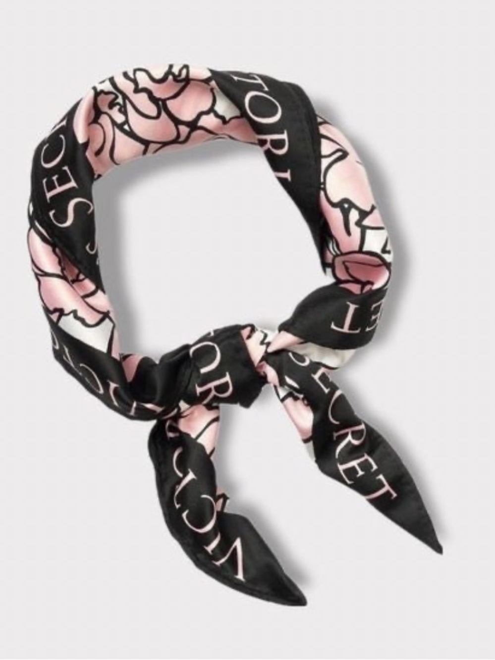 Victoria's Secret Pink and Black Floral Logo Bombshell Silk Scarf